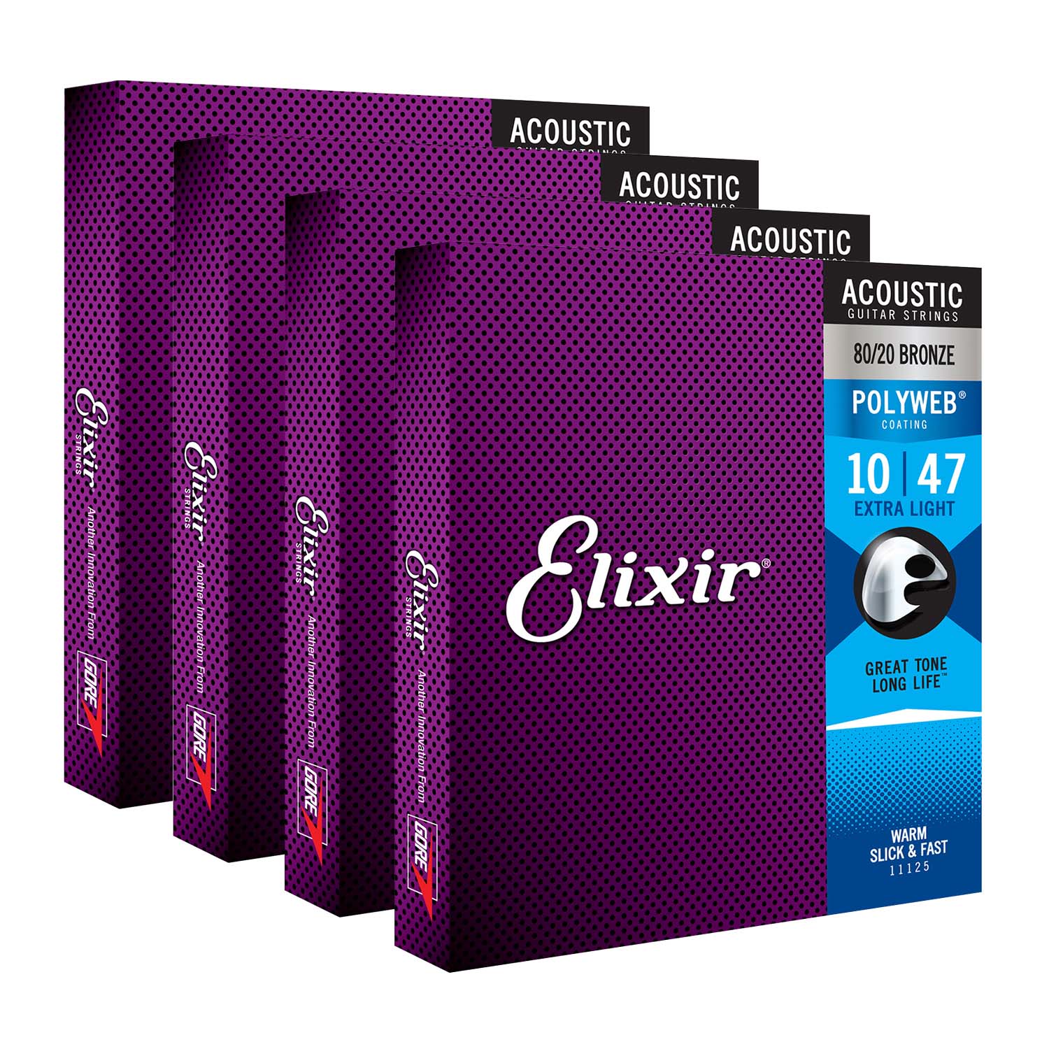 Elixir 11000 80/20 Polyweb Acoustic Guitar Strings 1047 4 Sets